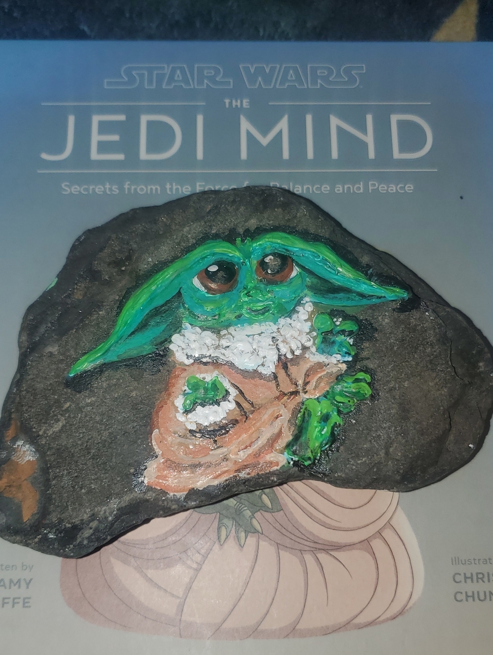 One Of A Kind Hand-Painted Green Baby Yoda (Grogu) Rock Art